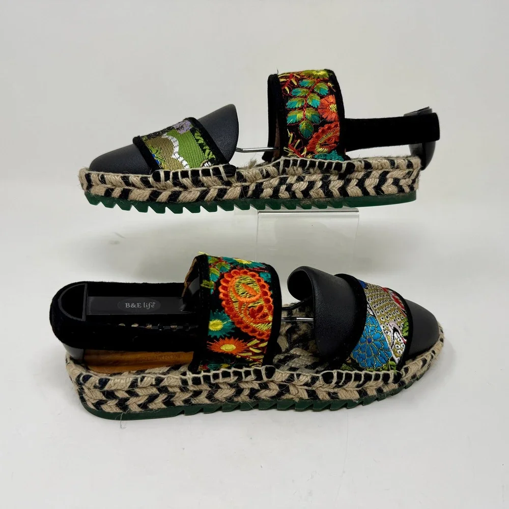 Kron by KronKron Women's Sz 8.5 Embroidered Platform Espadrille Sandals Colorful